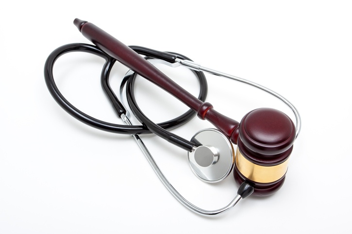 Medical malpractice law, gavel and stethoscope